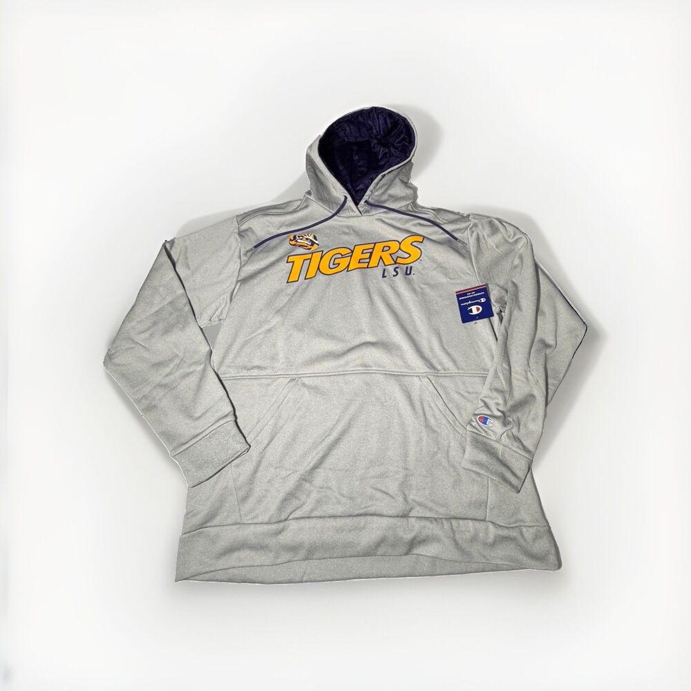 NWT Champion LSU Tigers Hoodie Men’s Large Gray Purple Pullover NCAA